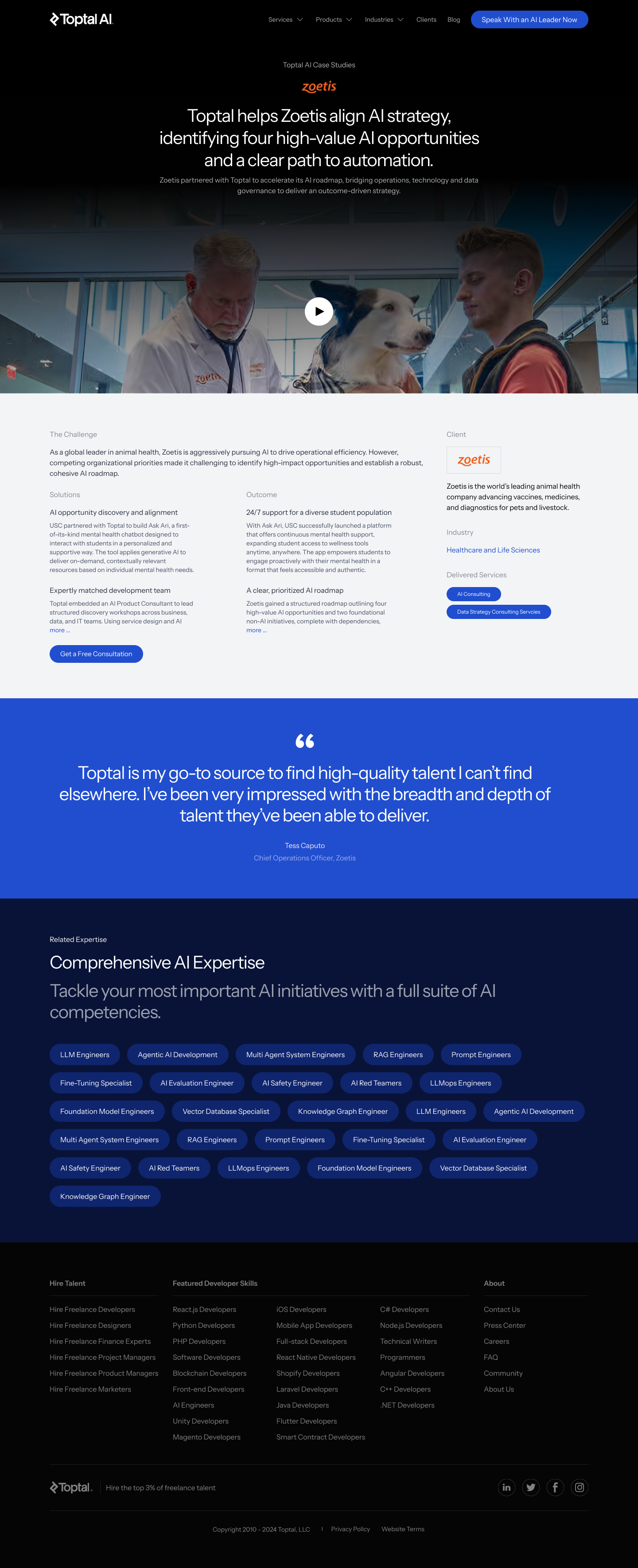 Toptal AI — healthcare industry page