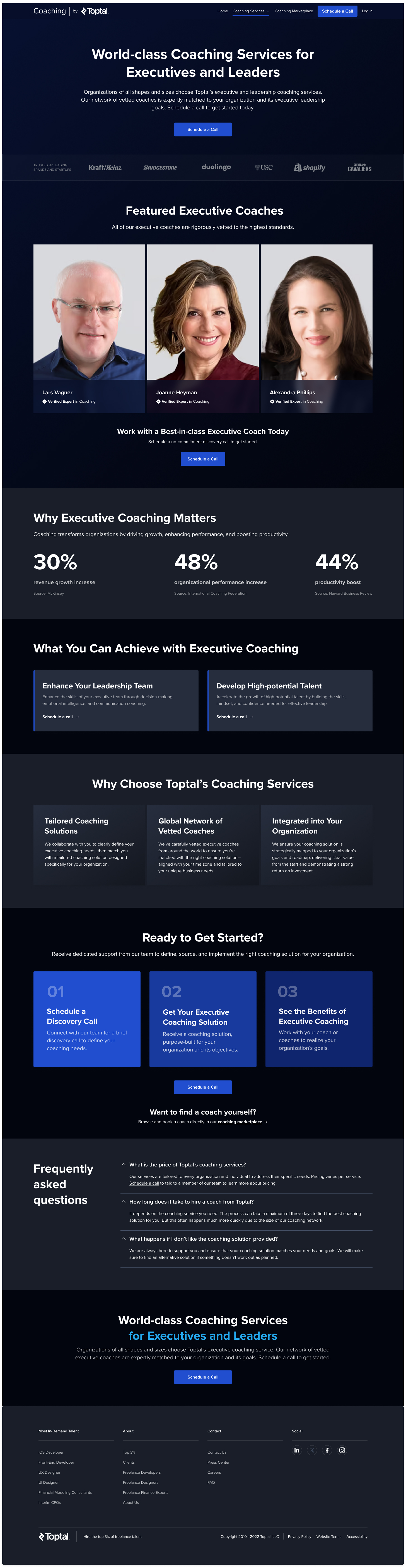 Toptal Coaching — landing page
