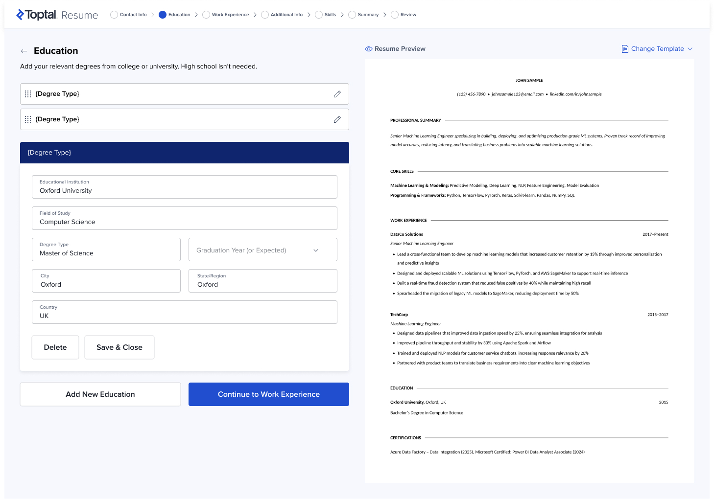 Toptal Resume — step detail