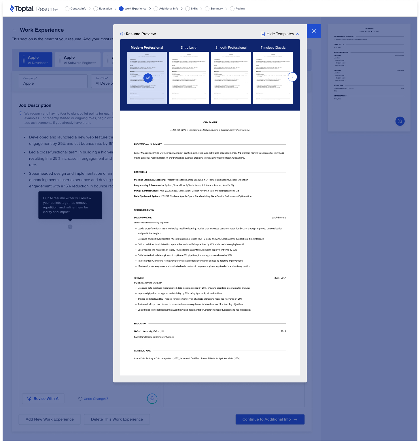 Toptal Resume — skills and suggestions