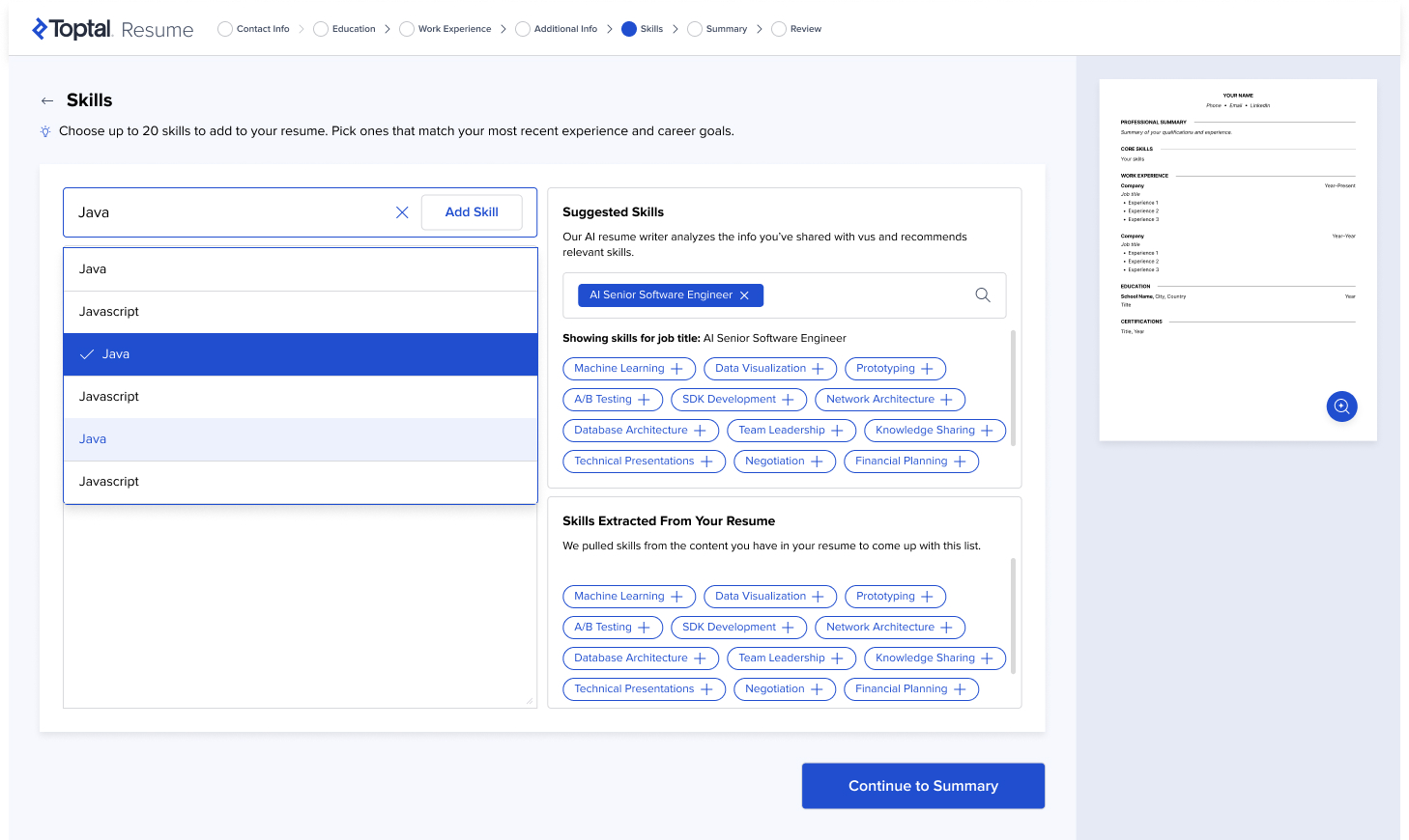 Toptal Resume — summary